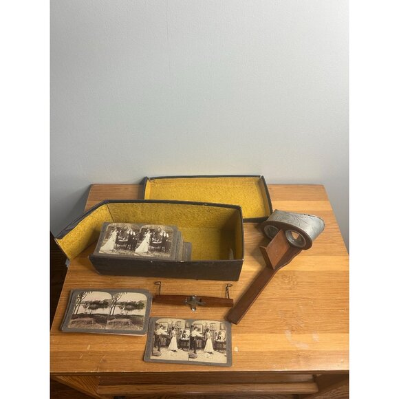 Antique stereoscope picture viewer wooden mercury comes with tons of slides - Picture 1 of 8